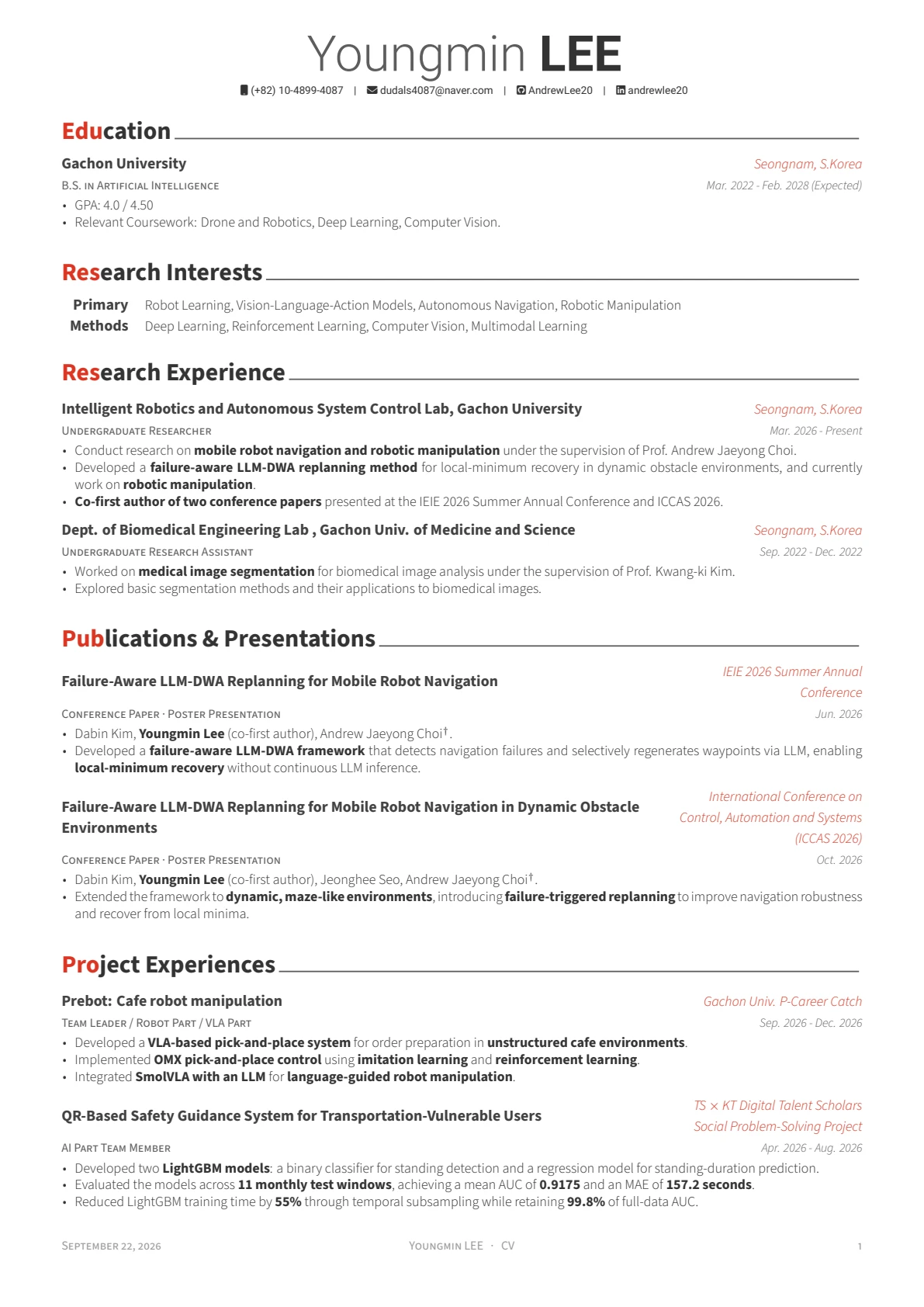Andrew Youngmin Lee CV, page 1